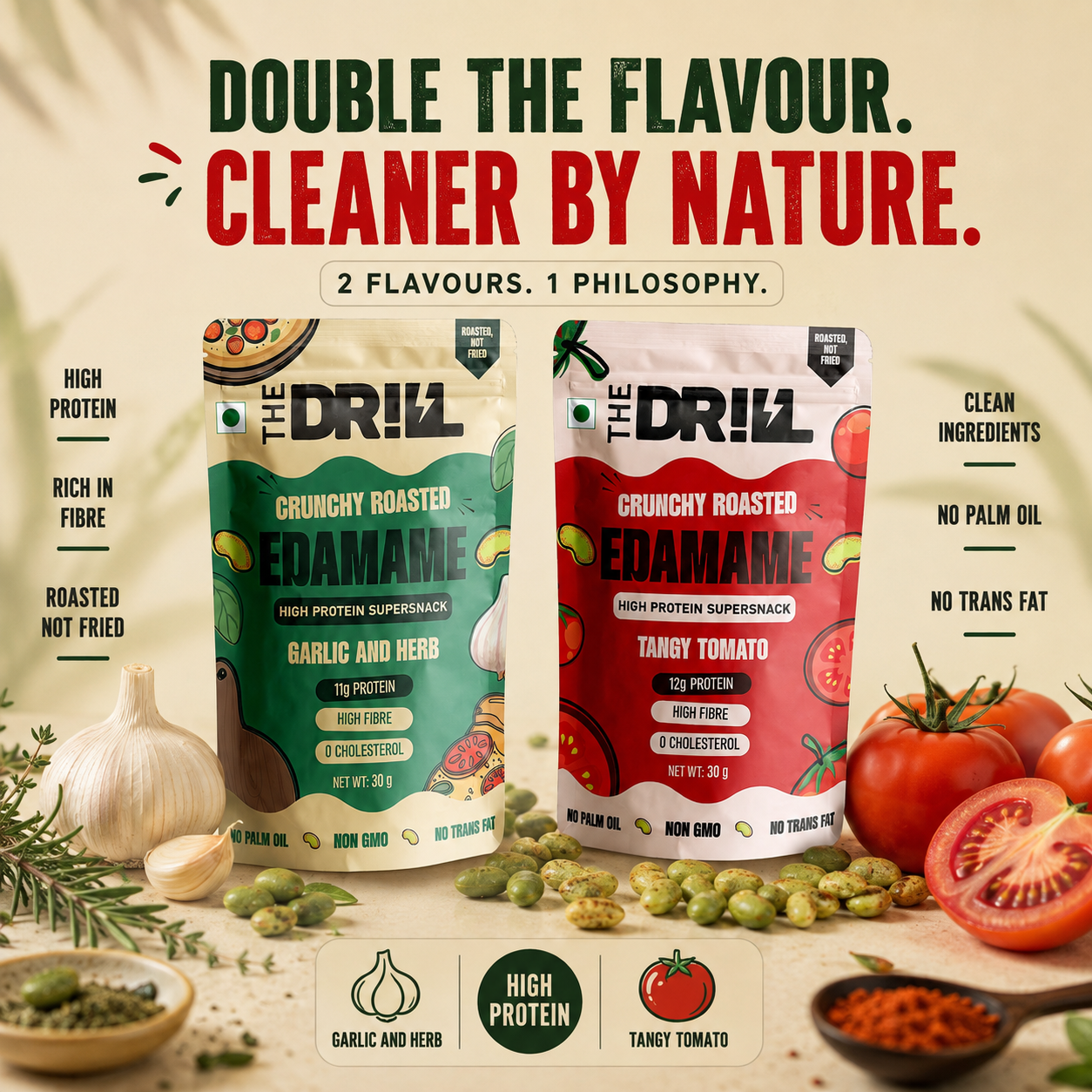 New Flavours Combo Pack  |  Tangy Tomato & Garlic-Herbs Roasted Edamame